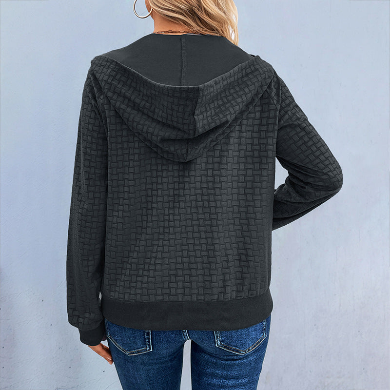 Damen Texturiertes Kapuzen-Henley-Pullover mit Knopfleiste und Kängurutasche Shop Nory