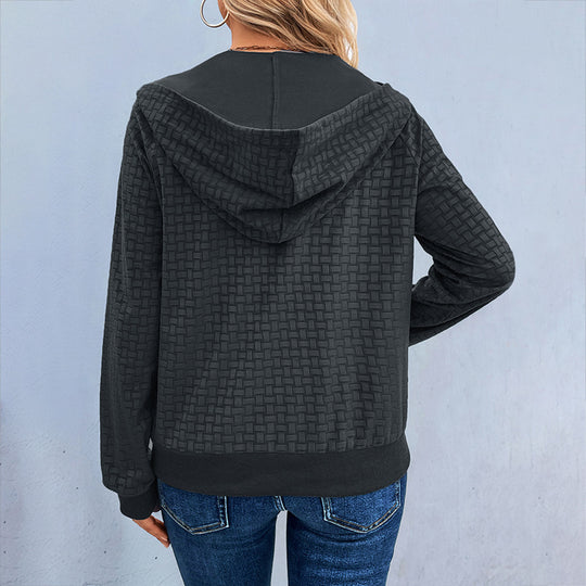 Damen Texturiertes Kapuzen-Henley-Pullover mit Knopfleiste und Kängurutasche Shop Nory