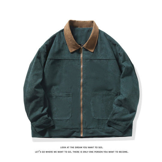 Herren Feincord-Übergangsjacke mit durchgehendem Reißverschluss, Kontrastkragen und aufgesetzten Taschen Shop Nory