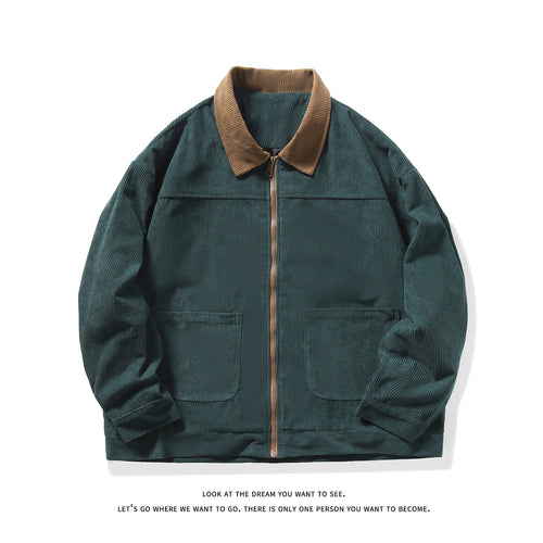 Herren Feincord-Übergangsjacke mit durchgehendem Reißverschluss, Kontrastkragen und aufgesetzten Taschen Shop Nory