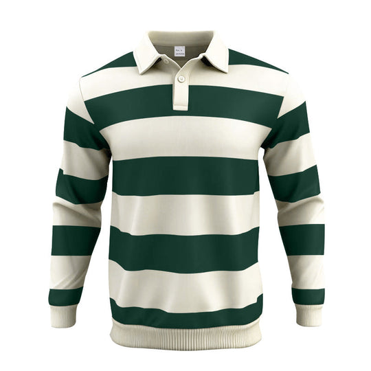 Herren nan gestreiftes Rugby-Poloshirt aus Baumwollmischung mit kurzer Knopfleiste und Rippbündchen
