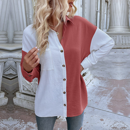 Damen Oversized-Hemdbluse mit Colour-Blocking, Brusttasche und strukturierter Viskosemischung Shop Nory