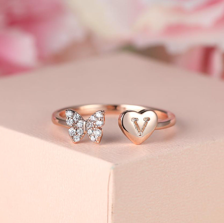 Damen Ring mit Schmetterlingsdesign und Herzmotiv Shop Nory