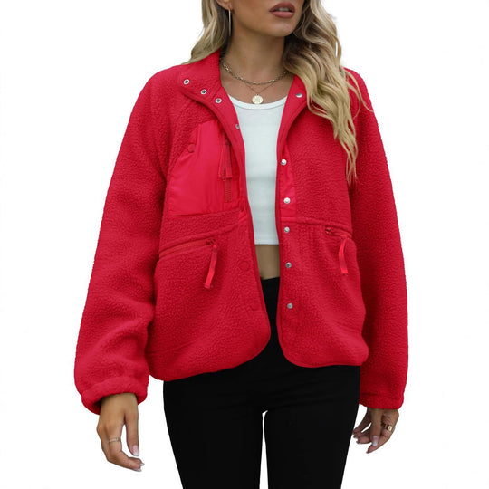 Damen kuschelige Fleecejacke mit praktischen Taschen