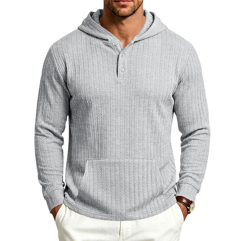 Herren Strukturierter Kapuzenpullover mit Henley-Kragen und Kängurutasche Shop Nory