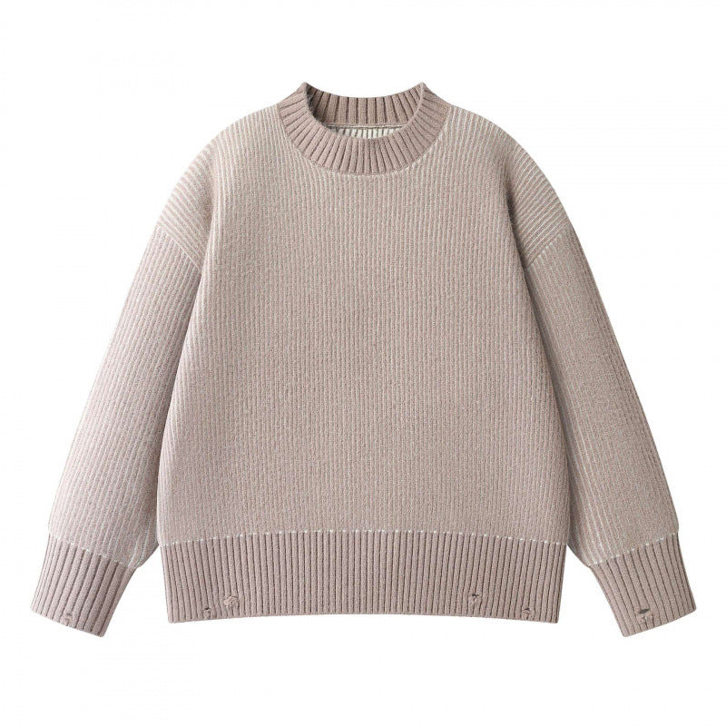 Unisex Oversize-Strickpullover mit Rundhals, Rippenstruktur und verlängertem Bund Shop Nory