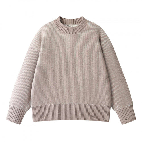 Unisex Oversize-Strickpullover mit Rundhals, Rippenstruktur und verlängertem Bund Shop Nory