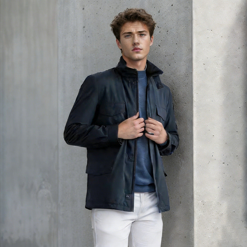 Herren Utility‑Fieldjacke mit verdecktem Reißverschluss, Druckknopfleiste und Multifunktions‑Taschen Shop Nory