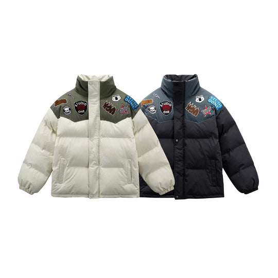 Unisex Wattierte Pufferjacke mit gestickten Patch‑Applikationen Shop Nory