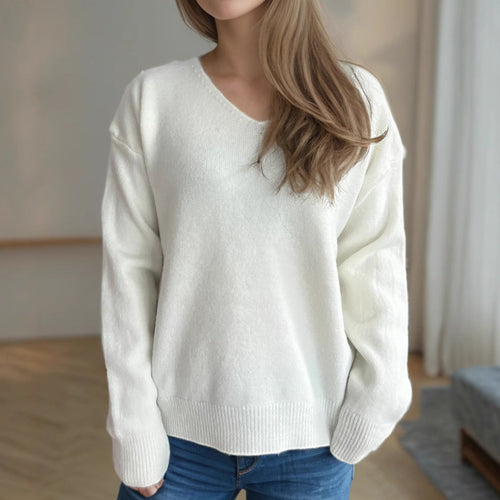 Damen lässiger V-Ausschnitt Pullover mit modernem Strukturdesign