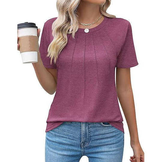 Plissee-T-Shirt mit Rundhalsausschnitt