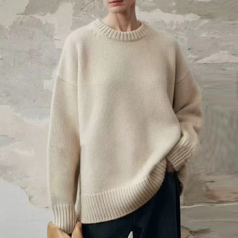 Damen Oversize-Feinstrickpullover mit Rundhals, fallender Schulter und geripptem Saum Shop Nory