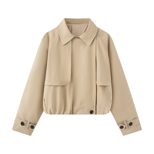 Damen Cropped Kurzjacke mit Cape-Front, Hemdkragen und verstellbaren Manschetten Shop Nory
