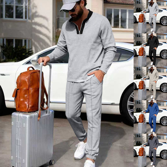 Herren Leichtes Henley-Loungewear-Set mit Kontrastkragen, Tunnelzug-Jogger und elastischen Bündchen Shop Nory