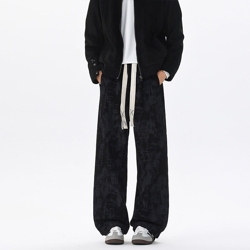 Herren Weit geschnittene Loungehose mit abstraktem Allover‑Print, elastischem Bund und Tunnelzug Shop Nory