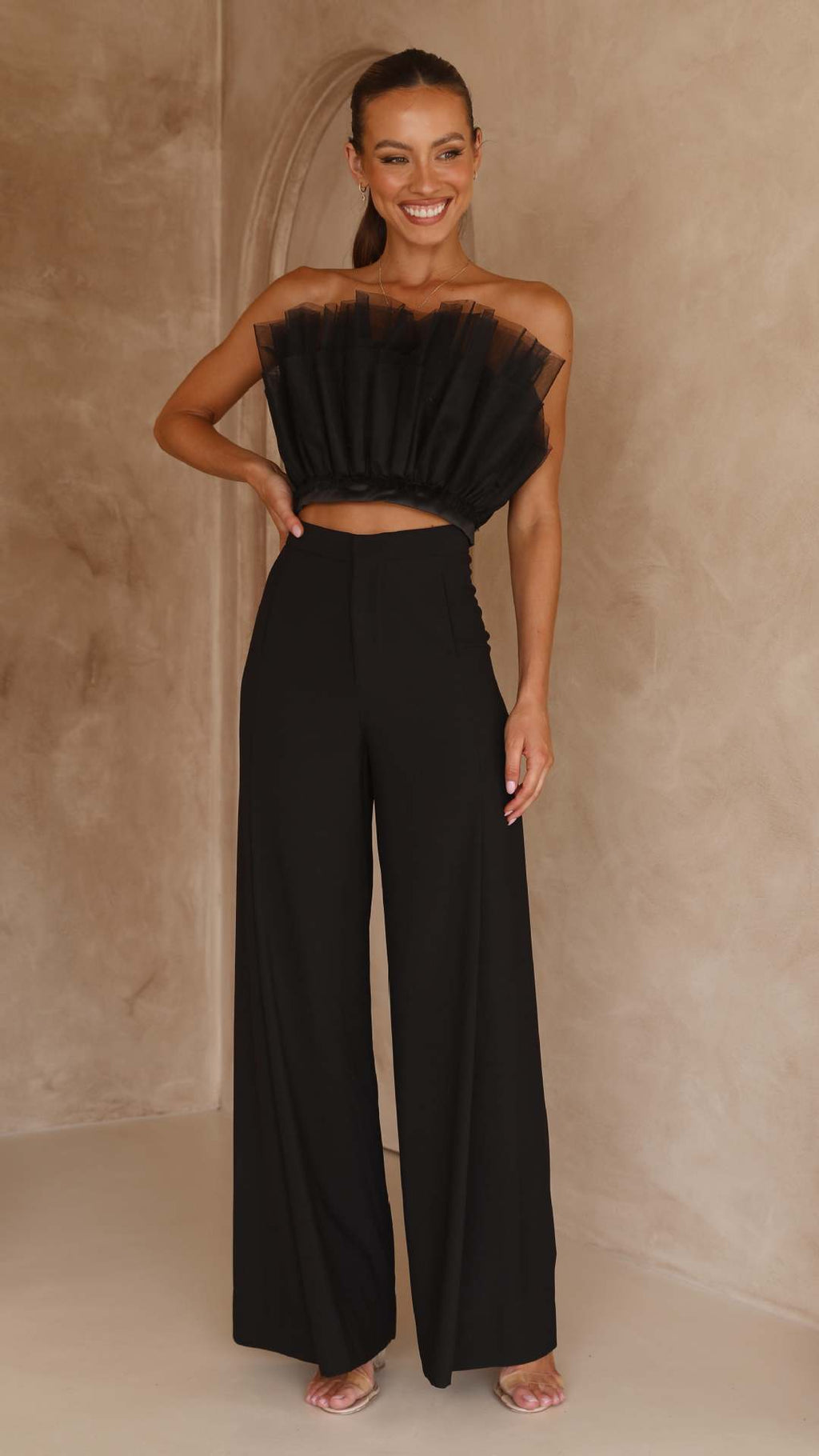 Damen cropped Oberteil mit transparenten Rüschendetails
