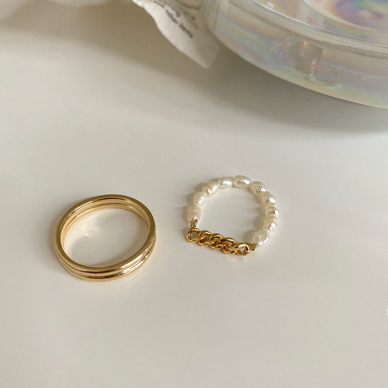 Damen Ring Set mit elegantem Perlen- und modernem Golddesign Shop Nory