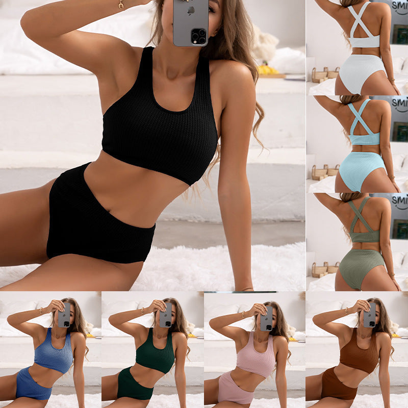 Damen Hochtailliertes Bikini-Set mit sportlichem Schnitt und atmungsaktiven Materialien