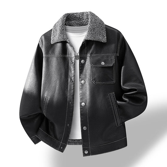 Herren Lässige Kunstlederjacke mit Teddykragen Shop Nory