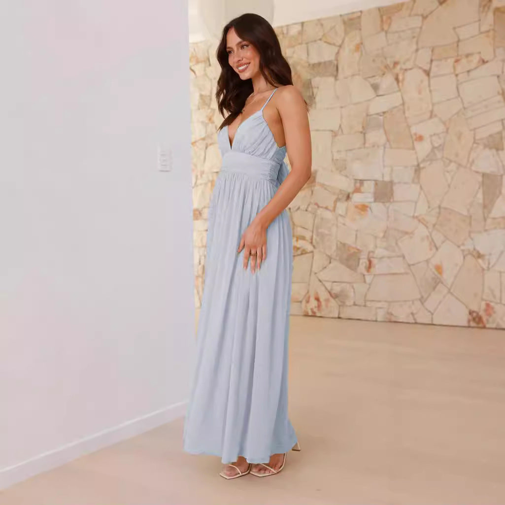 Damen Maxikleid mit schmalen Spaghetti-Trägern und elegantem Wickel-Design