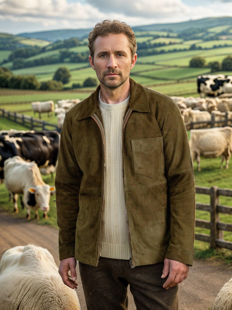 Herren Velourslederjacke mit Stehkragen und Brusttasche Shop Nory