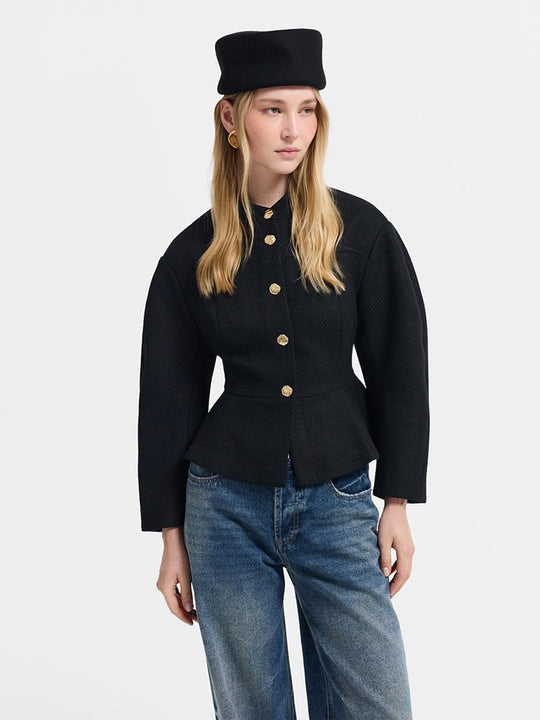 Damen Taillierte Jacke mit Peplum-Saum, strukturierter Webqualität und Zierknöpfen Shop Nory