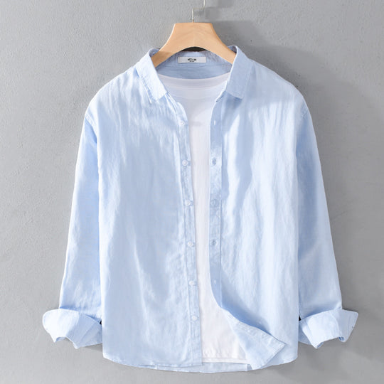 Herren Leinenmix-Layering-Overshirt mit Kentkragen, gerundetem Saum und Soft‑Touch Shop Nory