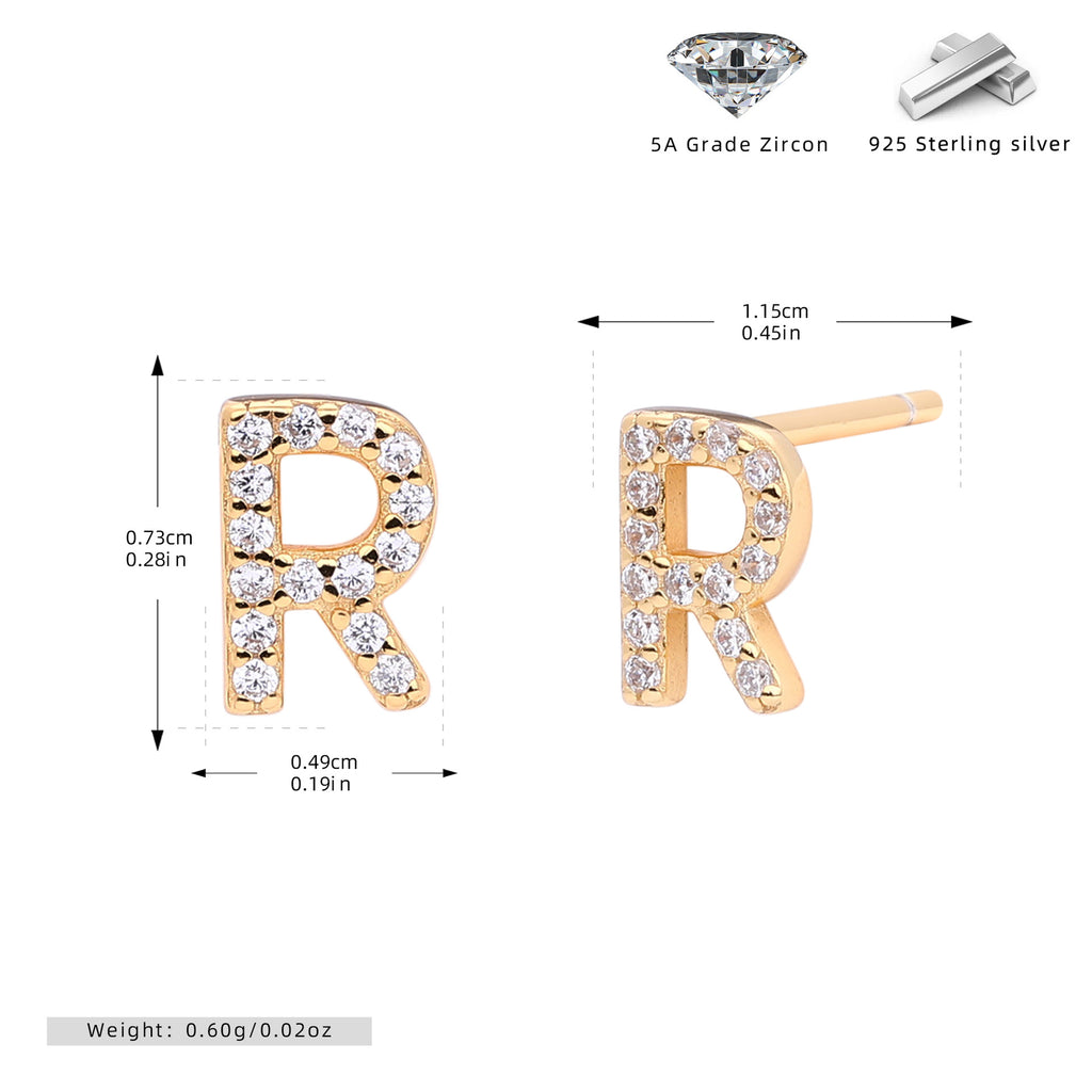 Damen Ohrstecker aus 925 Sterling Silber mit luxuriösem Zirkonbuchstaben R Shop Nory