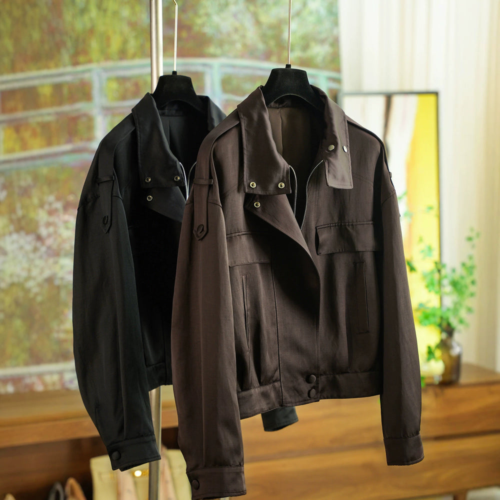 Damen elegante Utility-Jacke mit hohem Kragen Shop Nory