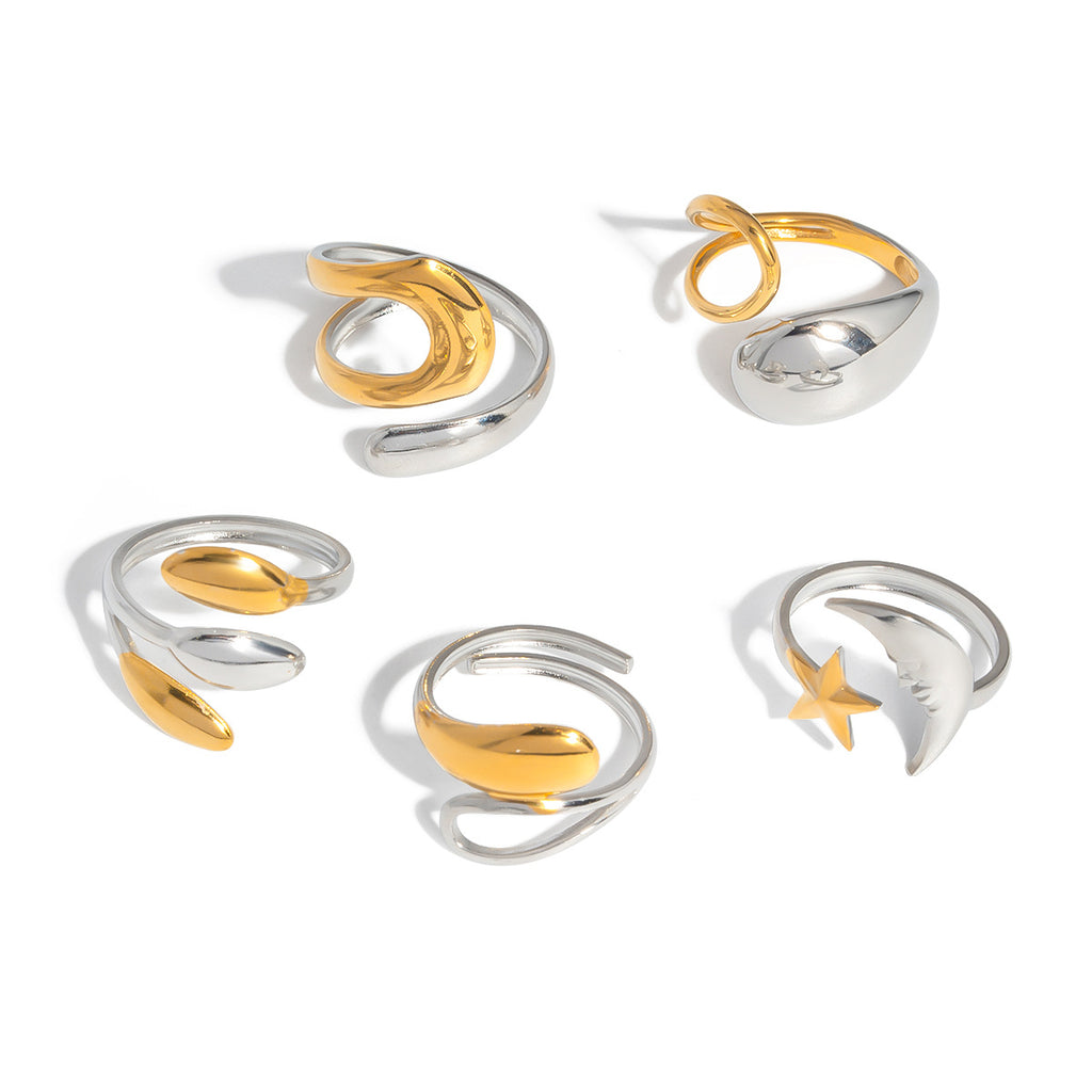 Damen verstellbarer Edelstahlring mit doppeltem Glanz Shop Nory