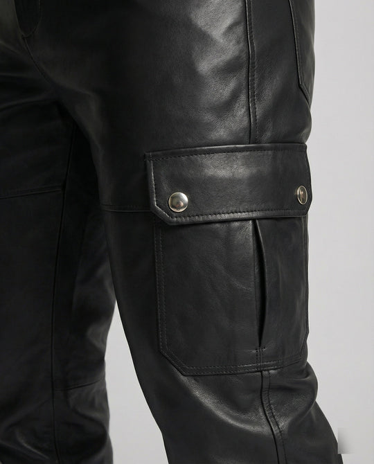 Herren Kunstleder Cargo-Hose mit modernen Details