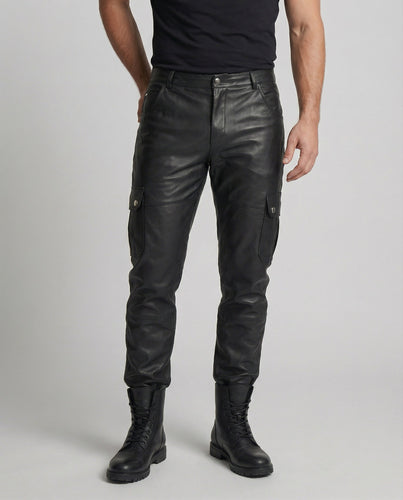 Herren Kunstleder Cargo-Hose mit modernen Details