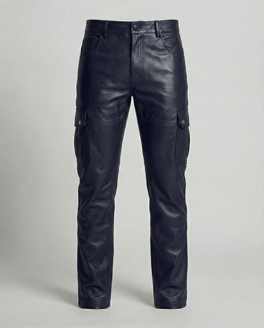 Herren Kunstleder Cargo-Hose mit Seitentaschen