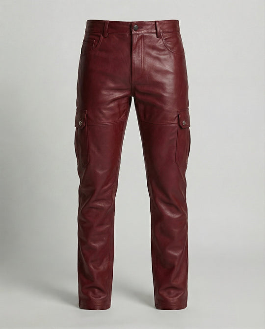 Herren Kunstleder Cargo-Hose mit Seitentaschen