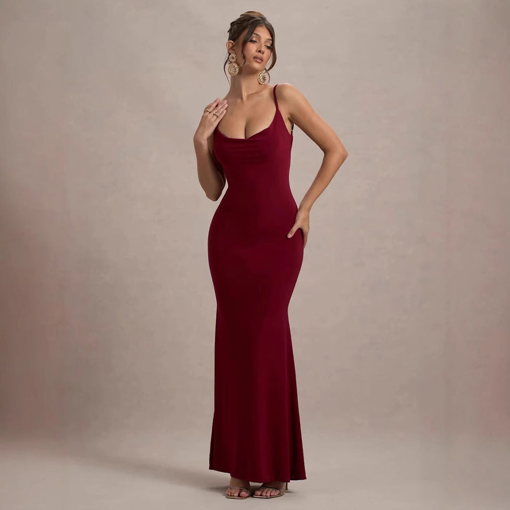 Damen Elegantes Maxikleid mit tiefem Rückenausschnitt und Spitzenakzenten