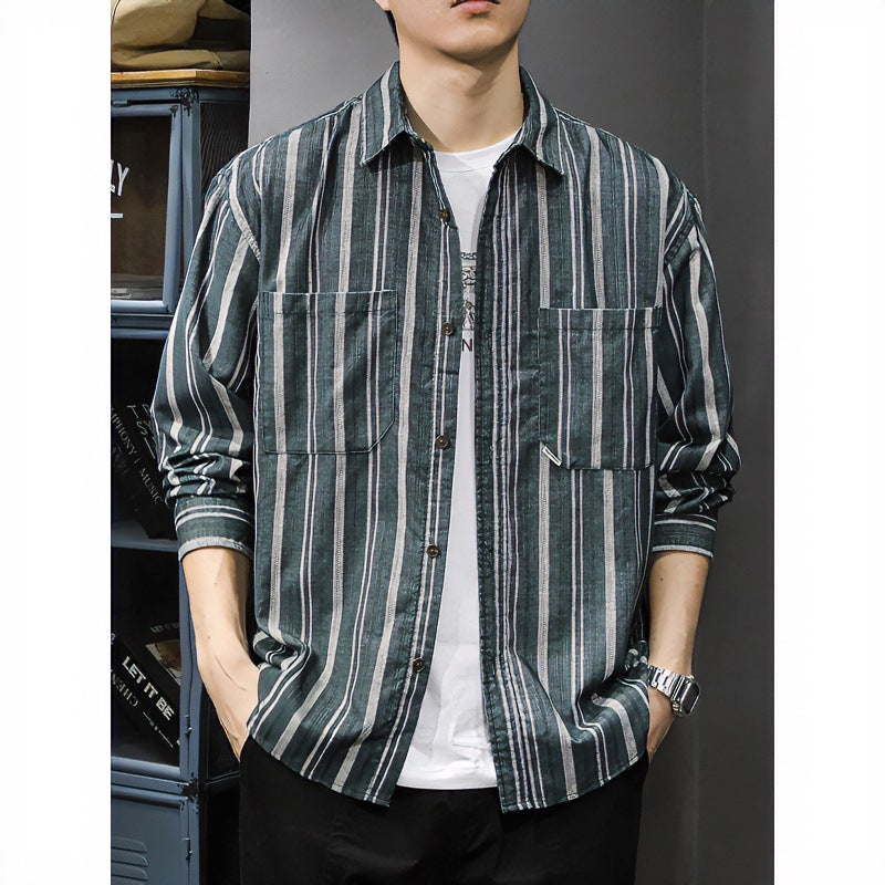 Herren Oversized Breitcord-Hemdjacke mit vertikaler Streifenstruktur und aufgesetzten Brusttaschen Shop Nory