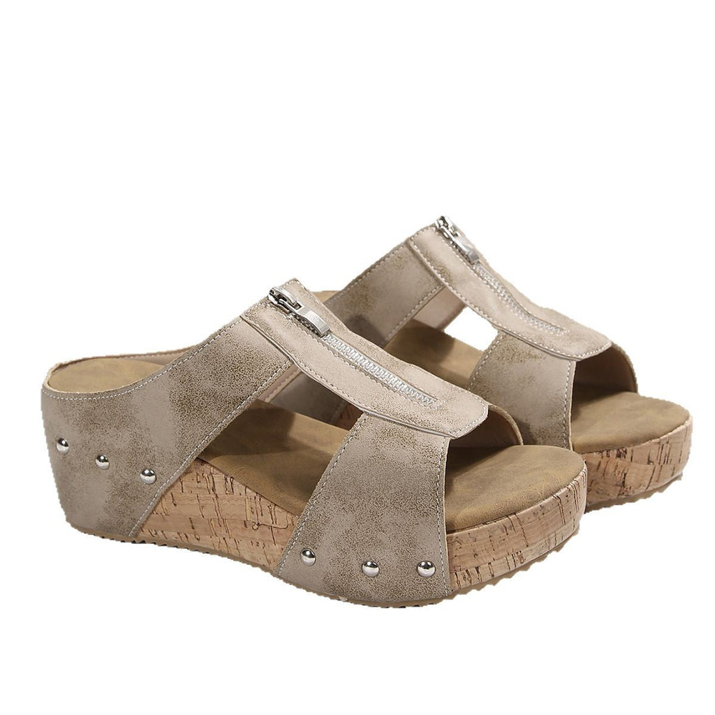 Damen Komfortable Keil-Sandalen mit Reißverschluss und Ziersteinchen
