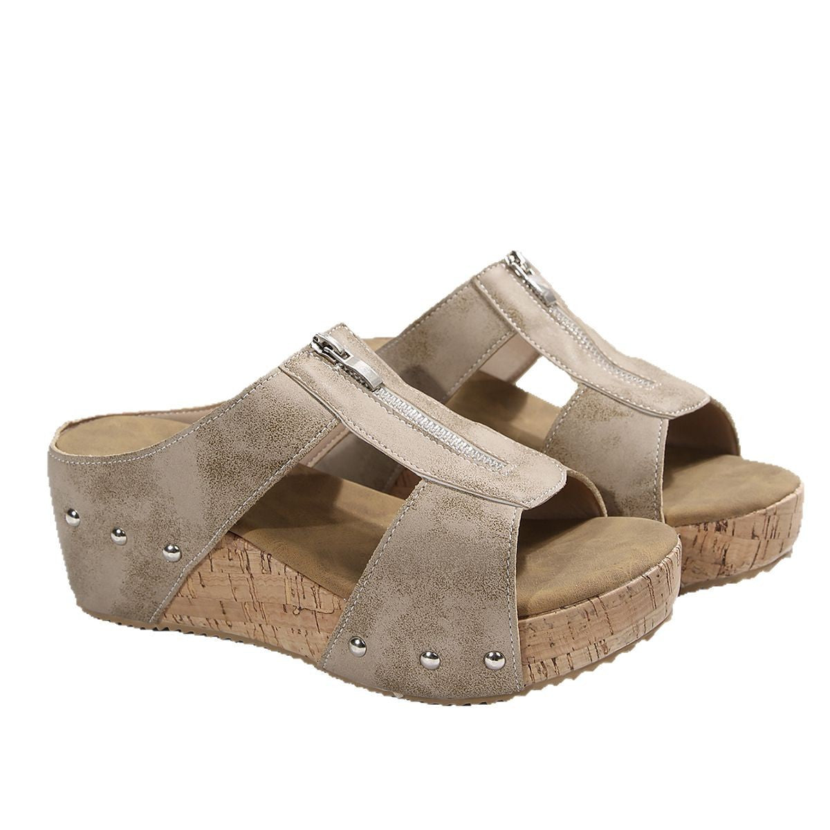 Damen Komfortable Keil-Sandalen mit Reißverschluss und Ziersteinchen