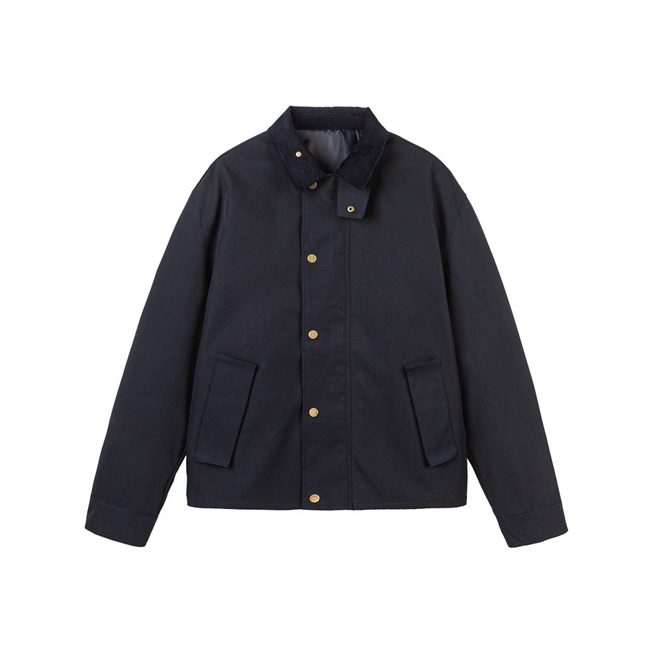 Herren Kurz geschnittene Canvas‑Fieldjacke mit Cordkragen und verdeckter Druckknopfleiste Shop Nory