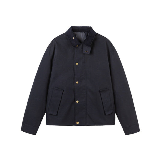 Herren Kurz geschnittene Canvas‑Fieldjacke mit Cordkragen und verdeckter Druckknopfleiste Shop Nory