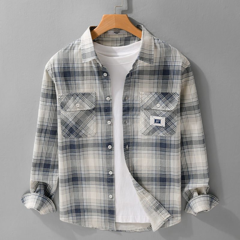 Herren Karierter Baumwoll-Überhemd im Casual-Layering‑Stil mit Pattentaschen Shop Nory
