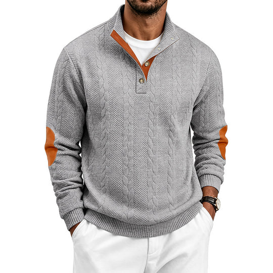 Herren Feinstrick-Troyer mit Zopfmuster, Lederdetails und Ellbogen-Patches Shop Nory
