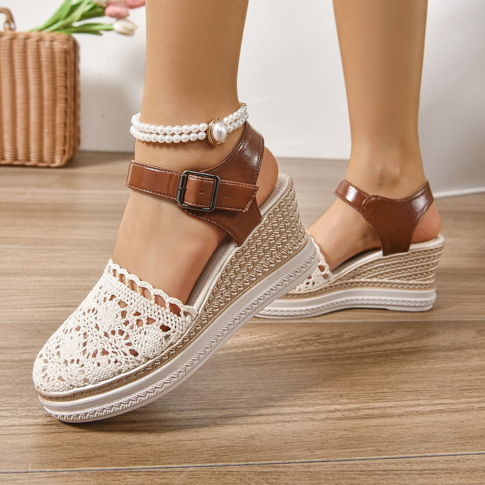 Damen Wedge-Sandalen mit filigranem Spitzen-Design