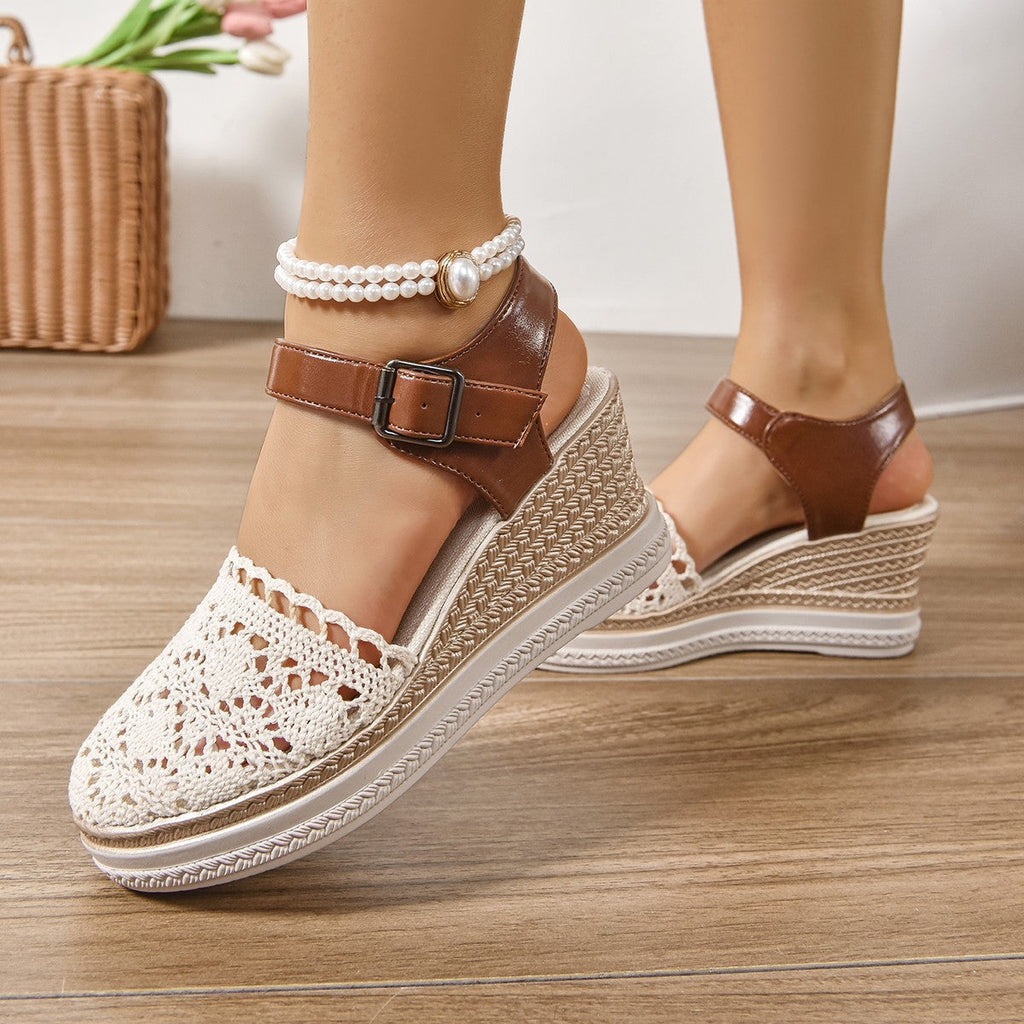 Damen Wedge-Sandalen mit filigranem Spitzen-Design