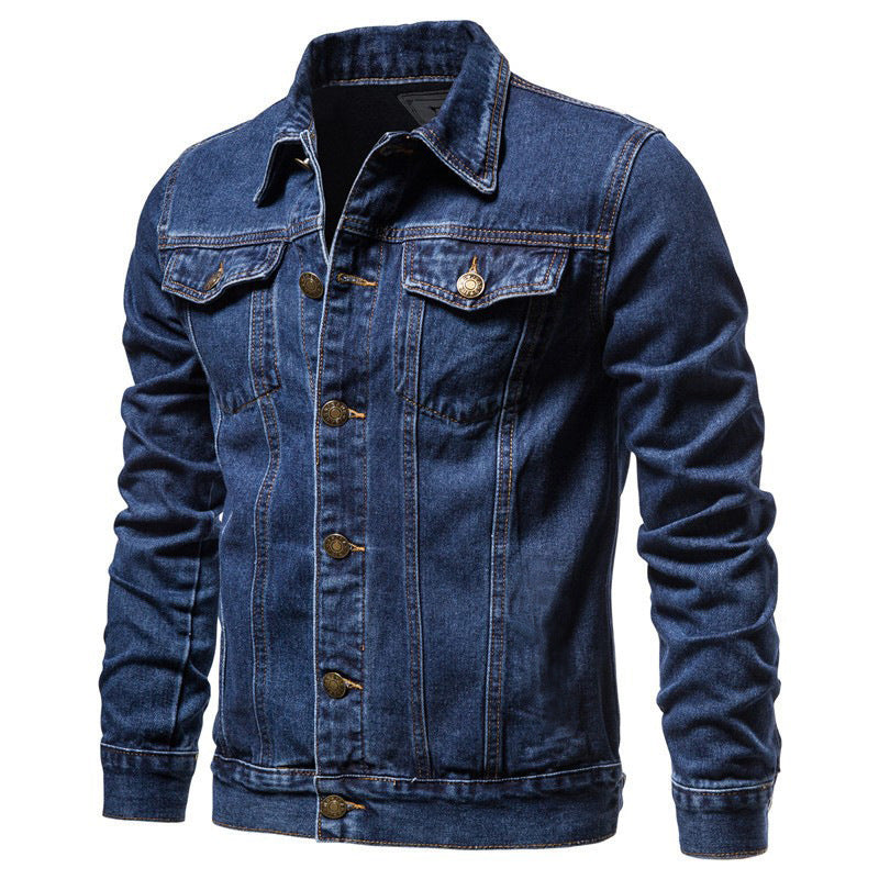 Herren taillierte Jeansjacke mit Brusttaschen, durchgehender Knopfleiste und Kontrastnähten Shop Nory