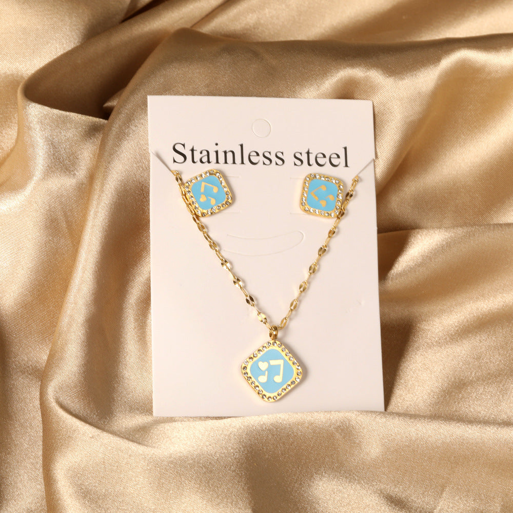 Damen Edelstahl Schmuckset mit quadratischem Anhänger und passenden Ohrringen Shop Nory