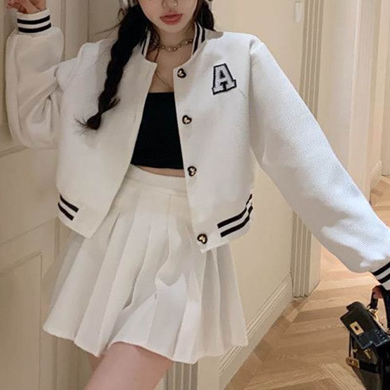 Damen Collegejacke mit gesticktem Emblem und kontrastierenden Aufnähern