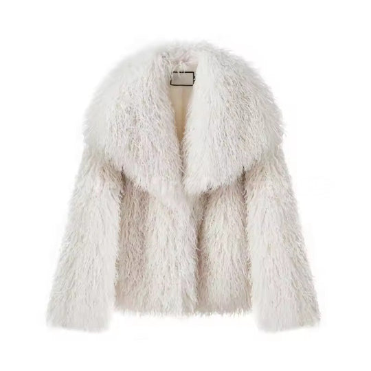 Damen Kurzjacke aus langflorigem Kunstpelz mit voluminösem Schalkragen Shop Nory