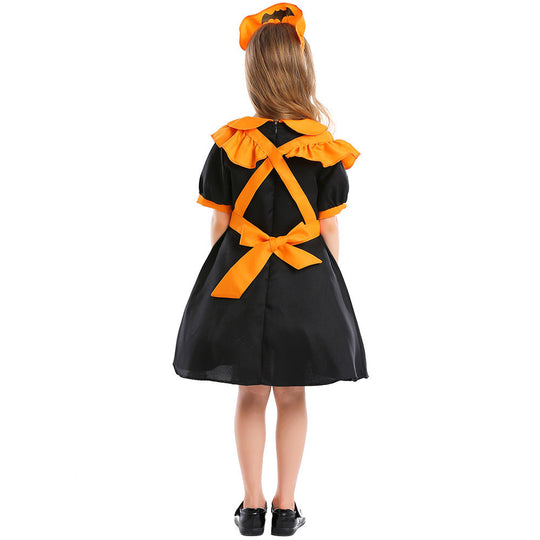 Mädchen Kürbisfee Kostüm mit schwingendem Rock und schickem Schürzen-Design Shop Nory