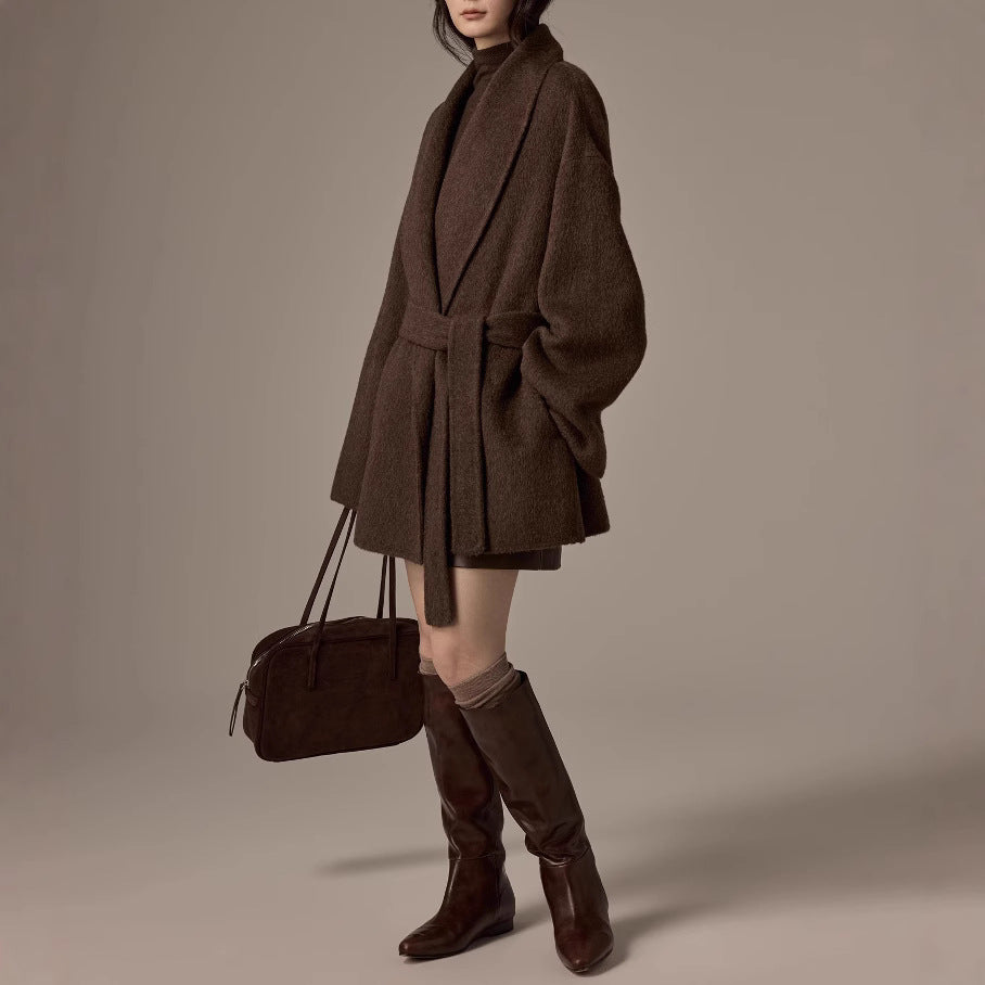 Damen Oversized Wollmantel mit Gürtel Shop Nory